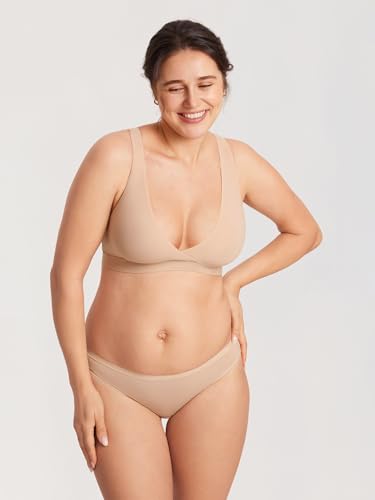 MOMANDA Crossover Nursing Bras for Breastfeeding - color: Wheat Beige, size: Large