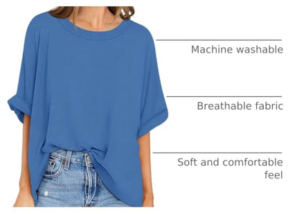 UEU Women's Oversized Crewneck T-Shirt Casual Loose Tunic Tops - color: Blue, size: X-Large