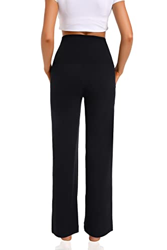 Foucome Women's Maternity Pants Wide Leg Pregnancy Work Pants - color: 2 Pack Black, size: Large