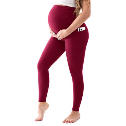 Walifrey Maternity Leggings with Pockets Over the Belly - color: Burgundy, size: Medium
