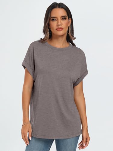 AUTOMET Women's Oversized Short Sleeve T Shirts Summer Tops - color: Coffee Grey, size: Small