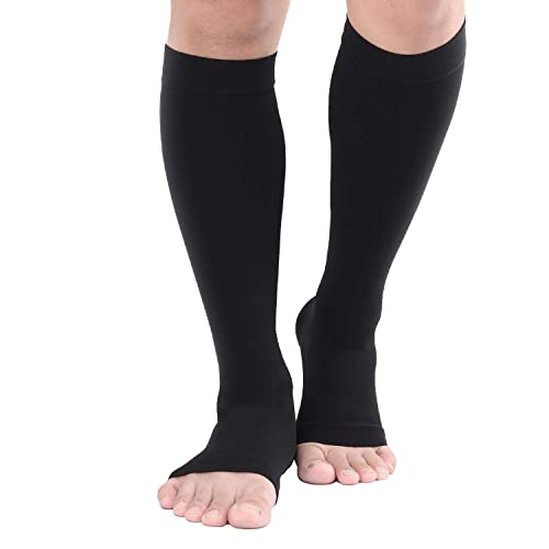 TOFLY 20-30mmHg Open Toe Compression Socks for Women & Men - color: 20-30mmhg Open-toe Black, size: 3X-Large