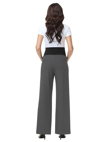 V VOCNI Women's Maternity Work Pants Wide Leg - color: Dark Grey, size: Medium