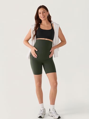MOMANDA No Front Seam Maternity Biker Shorts 6" - color: Aspen Olive, size: XX-Large