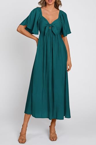 PRETTYGARDEN Women's Summer Bow Tie V Neck Midi Dresses - color: Malachite Green, size: XX-Large