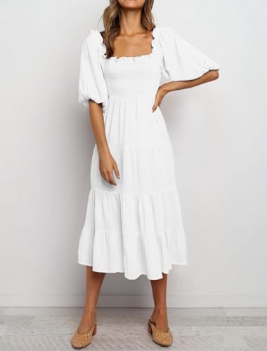 R.Vivimos Women's Cotton Off-Shoulder A-Line Midi Dresses - color: White, size: Small