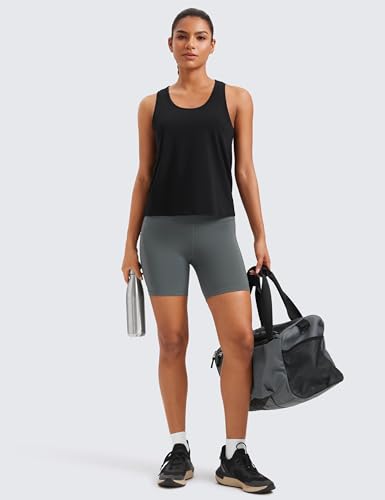 CRZ YOGA Pima Cotton Scoop Neck Tank Top - color: Black, size: Medium