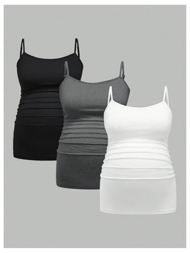 BEAUDRM Women's 3 Pack Maternity Tank Tops Casual Ruched Spaghetti Strap Pregnancy Cami Top Camisole - color: Multicolor, size: Medium