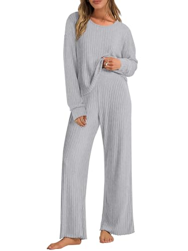 ANRABESS Women 2 Piece Lounge Pajamas Sets Casual Fall Outfits - color: Grey, size: Medium