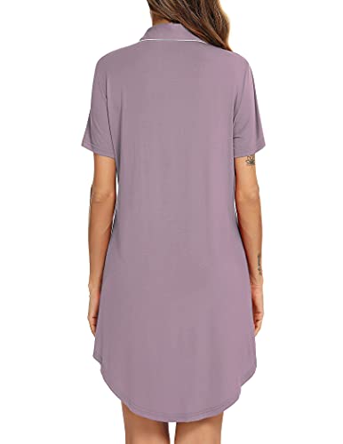 Senert Nightgowns for Women Button Down Sleeve Sleep Shirt Night Gowns - color: Violet, size: Small