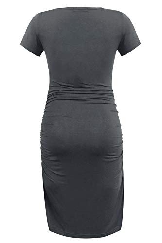Smallshow Women's Short Sleeve Maternity Dress Ruched Pregnancy Clothes - color: Dark Grey, size: Medium