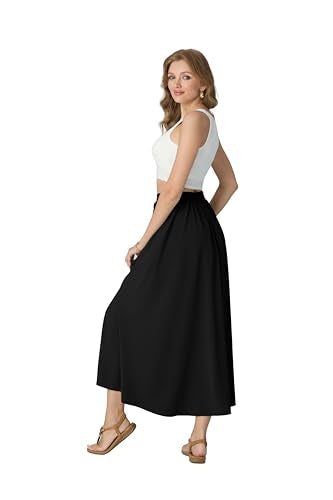 HiMONE Womens Satin Maxi Skirt High Waisted A Line Elegant Long - color: Black, size: Medium