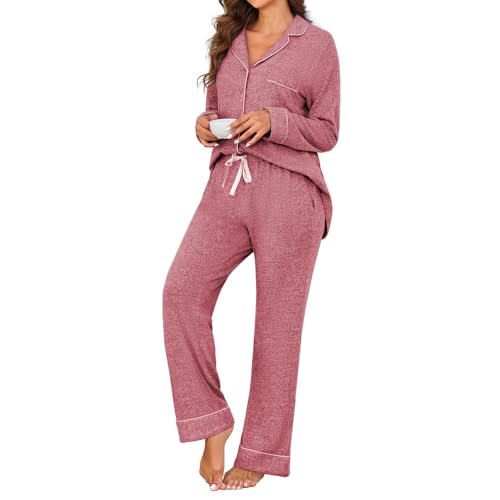 Pajamas for Women Set 2 Piece, Super-Soft Long Sleeve Postpartum PJS - color: Lake Red, size: XX-Large