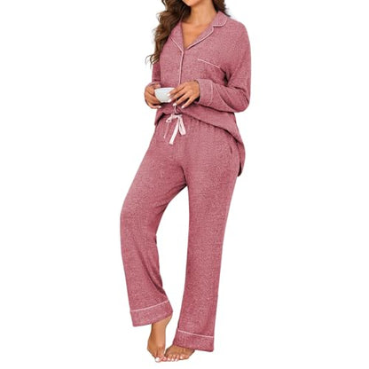 Pajamas for Women Set 2 Piece, Super-Soft Long Sleeve Postpartum PJS - color: Lake Red, size: XX-Large