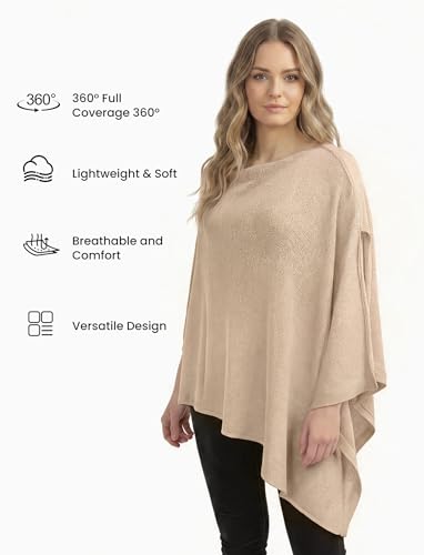 PATPAT Mesh Nursing Cover, Breathable Solid Knit Poncho, Beige - color: Beige