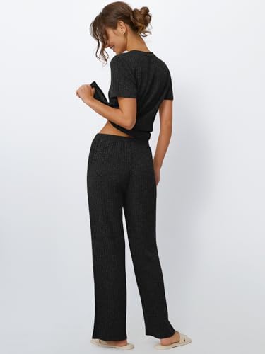 LILLUSORY Womens Lounge Sets 2 Piece Matching Travel Outfits - color: Black, size: Large