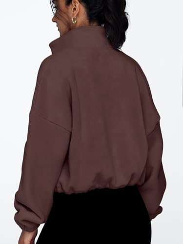 AUTOMET Womens Fleece Jackets Zip Up Oversized Cropped Sweatshirts - color: Brown, size: Medium