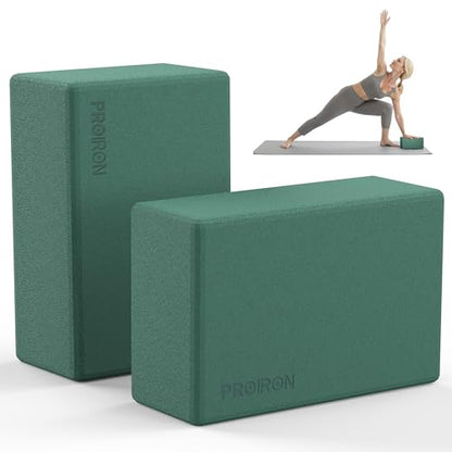 PROIRON Yoga Blocks, 2 Pack Supportive High Density Premium Eva Foam, Soft Non-Slip Surface with Curved Edges Stretch Blocks For Yoga, Pilates, Stretching - color: Pine Green