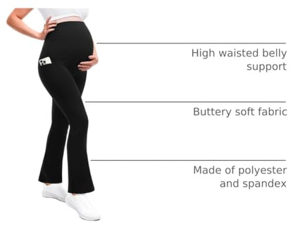 Leafigure Maternity Flare Leggings with Pockets - color: Black, size: Small