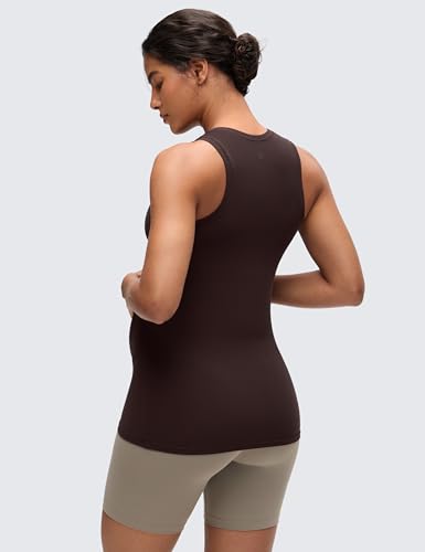 CRZ YOGA Maternity High Neck Tank Tops - color: Hot Fudge Brown, size: Medium