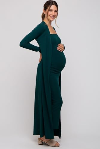 PinkBlush Ribbed Sleeveless Dress Cardigan Maternity Set - color: Forest Green, size: Medium