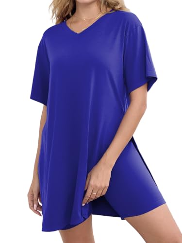 Plus Size Women 2 Piece Outfits Shorts Sets with Pockets - color: Blue, size: Large