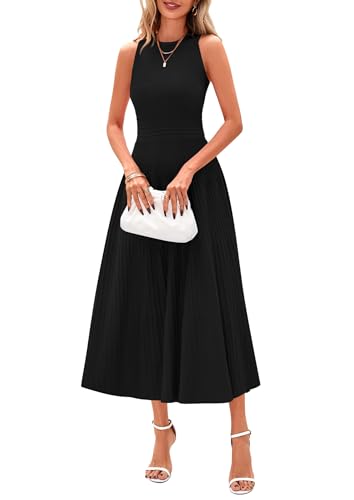 PRETTYGARDEN Women's Summer Pleated Midi Work Dress - color: Black, size: Small