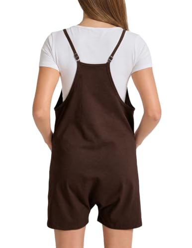 Cotton Blend Maternity Adjustable Strap Overall Shorts - color: Coffee, size: X-Large