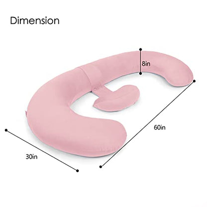 QUEEN ROSE Cooling E Shaped Pregnancy Pillows, Detachable Maternity Body Pillow for Sleeping, Pink - color: Pink