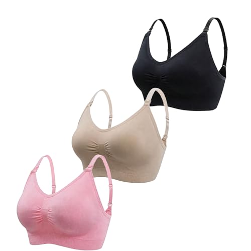 3 Pack Seamless Nursing Bras, Adjustable Breastfeeding Soft Maternity Bra, Women Comfort Pregnancy Sleep Bralette. - color: Black-beige-pink, size: Medium