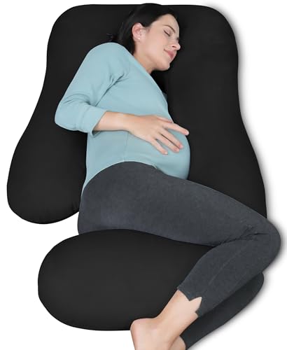 MOON PARK Pregnancy Pillows for Sleeping - U Shaped Full Body Maternity Pillow with Removable Cover - Support for Back, Legs, Belly, Hips - 57 Inch Pregnancy Pillow for Women - Black - color: Black, size: 57 Inch-Velvet Cover