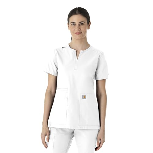 Carhartt Scrubs C12213 Women's Force® Modern Fit Notch Neck Tunic Top - color: White, size: Medium