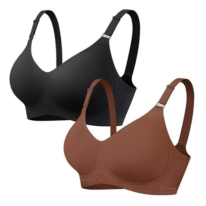 Vertvie Jelly Bra No Underwire Seamless Push Up Full Coverage - color: Black+brown, size: Large