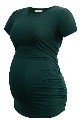Smallshow Women's Side Ruched Tunic Maternity Shirts 3 Packs - color: Deep Green-deep Grey-wine(3 Pack), size: Small