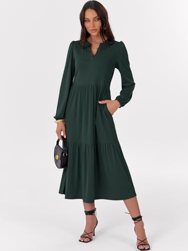 ANRABESS Women's Long Sleeve Fall Flowy Boho Maxi Dresses - color: Dark Green, size: Large