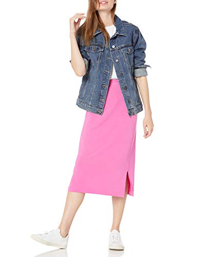 Amazon Essentials Women's Pull-On Knit Midi Skirt with Elastic Waist, Slits - color: Bright Pink, size: X-Small