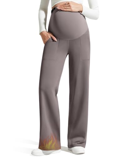 G4Free EverGoing Fleece Lined Maternity Wide Leg Pants Pregnancy Trousers - color: Taupe, size: X-Small