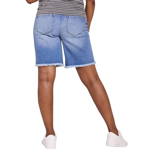Motherhood Maternity Women's Under the Belly Denim Pregnancy Shorts with Side Elastic Panel Insets - color: Beth Medium Wash, size: Medium