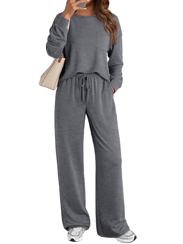 AUTOMET Womens Sweatsuits 2 Piece Lounge Matching Sweat Sets Fall Outfits - color: Dgrey, size: Medium