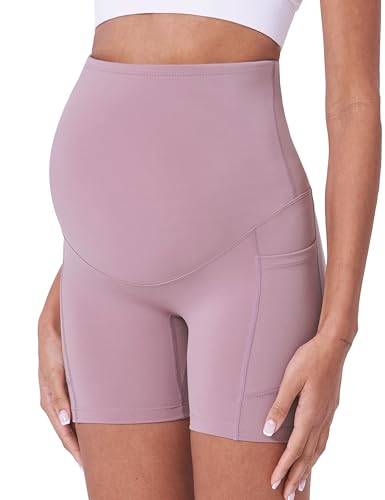 POSHDIVAH 3/4 Pack Maternity Biker Shorts Over The Belly with Pockets 5"/8" - color: Black/Blue/Pink 5", size: Small