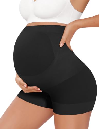 Peauty Seamless Maternity Shapewear Shorts for Dress, Belly Support Pregnancy Underwear for Photography Baby Shower - color: Black, size: 3X-Large