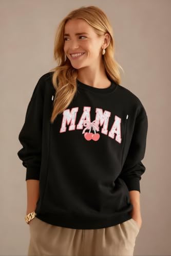 UNIQUEONE Nursing Sweatshirt Women Hidden Zip Breastfeeding Shirts - color: Black, size: Small