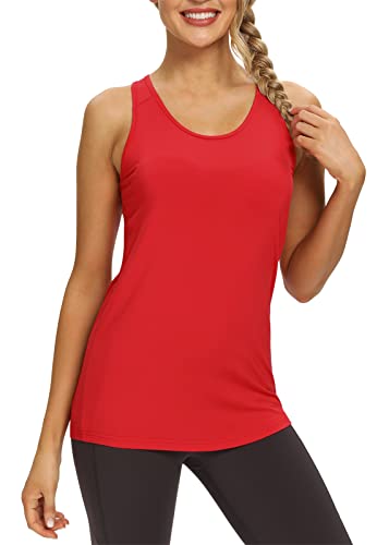 Mippo Womens Long Workout Tops Racerback Athletic Yoga Tank Pilates Shirts - color: Red, size: X-Large