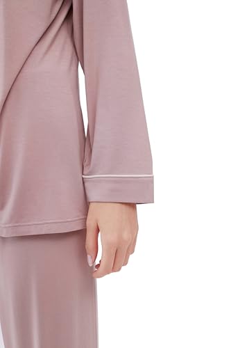 Joyaria Women's Cooling Bamboo Viscose Pajama Set Long Sleeve Button Front - color: Blushing Pink, size: Small