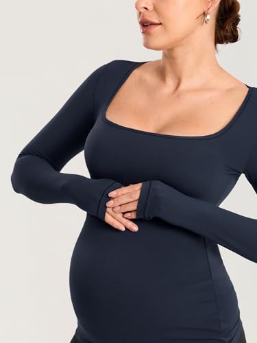 MOMANDA Square Neck Maternity Tops - color: Twilight Blue, size: Small