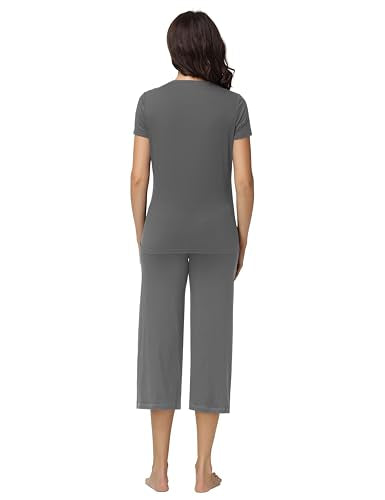 Womens Maternity Pajamas 2 Piece Set Short Sleeve - color: Dark Grey, size: XX-Large