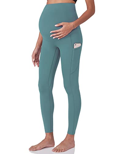 POSHDIVAH Maternity Workout Leggings Pregnancy Yoga Pants Pockets - color: Sky Blue, size: Small