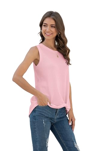 IWOLLENCE Womens Casual Tank Tops with Twist Knot - color: C Pink, size: X-Large
