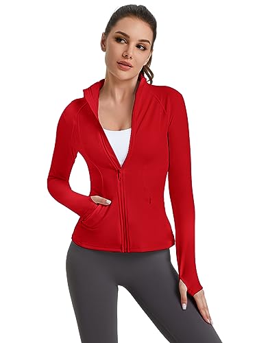 VUTRU Women's Workout Yoga Jacket Full Zip Running Athletic Track Jacket - color: Back Mesh Vent Red, size: X-Small
