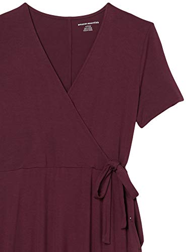 Amazon Essentials Women's Short Sleeve V Neck Faux-Wrap Dress, Fitted - color: Burgundy, size: Medium